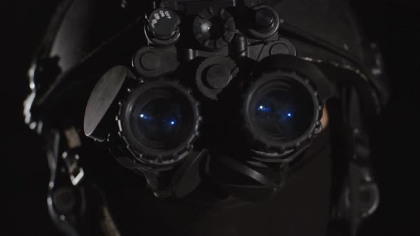 Special Forces Operator Wearing Night Vision Binoculars in Complete ...