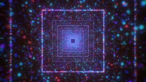 Colorful Glowing Particles in Tunnel Flow with Squares