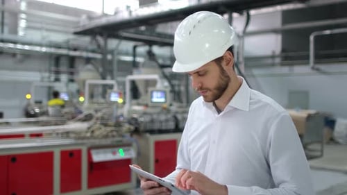 Worker Engineer Man at Engineer Industrial Factory Production Plant Factory
