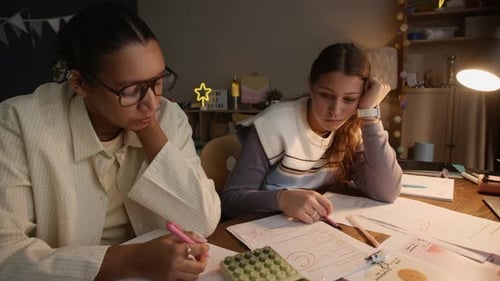 Bored Teen Student Yawning while Having Personal Lesson with Tutor