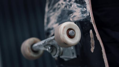 Skateboard wheels close up on dark background