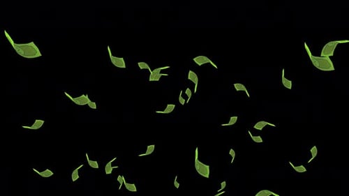 Explode falling dollar bills on transparent background, alpha channel