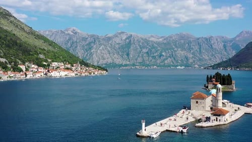 Saint George Island and Church of Our Lady of the Rocks in Perast, Montenegro. Our Lady of the Rock