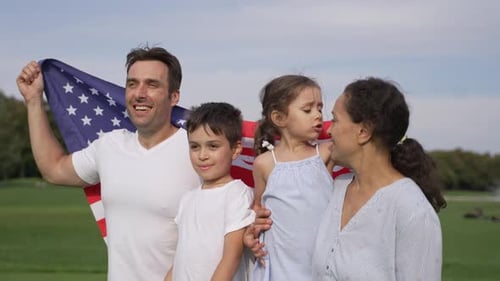 Happy Multiracial Family Celebrating 4Th July