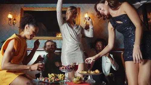 Happy friends celebrating in a cocktail bar