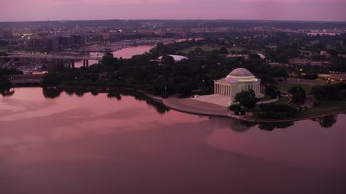 Washington, D.C. Circa-2017, Aerial View of Jefferson Memorial and Tidal Basin At