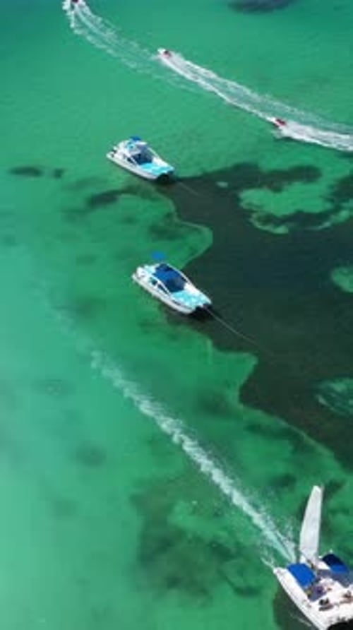 Aerial View on Caribbean Sea with Boat Floating in Water Tropical Destination Dominican Republic