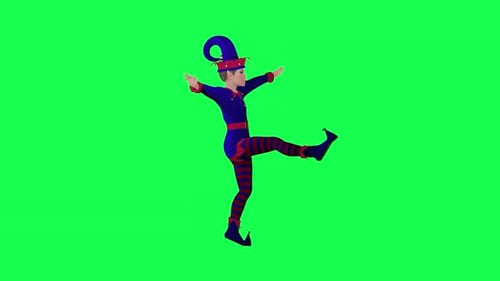 3D animated new year elf dancing jazz in party left angle green screen