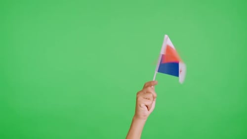Hand waving Panama flag against green screen