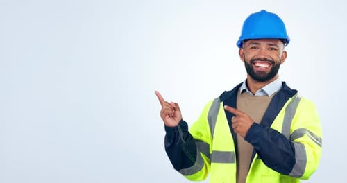 Engineering man, face and presentation mockup for construction deal, information
