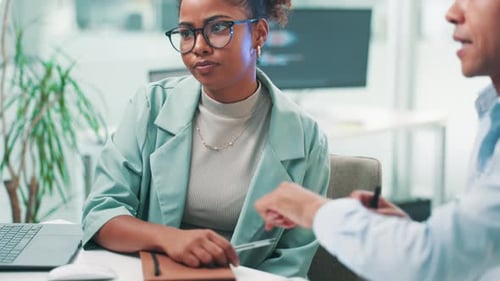 Business people, software developer and discussion with computer for UX