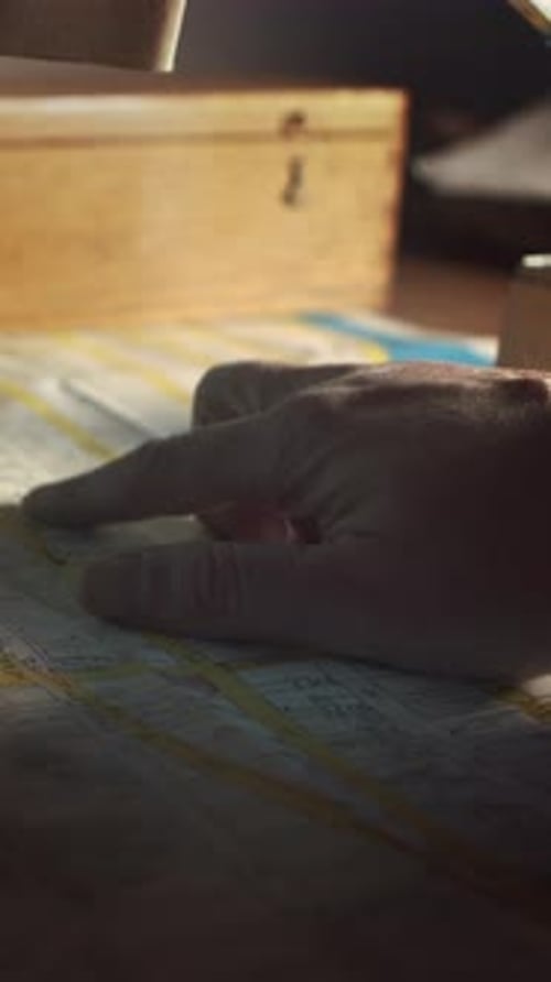 Hand Traces Route on Detailed Street Map