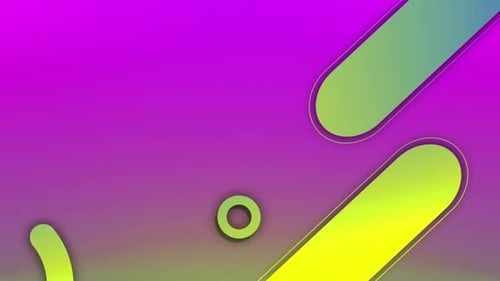 Animation of yellow, green and blue capsule and circle shapes moving on pink