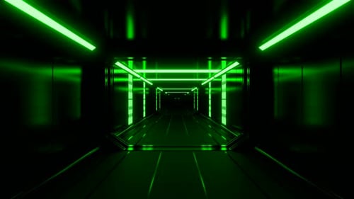 View Inside of Rectangular Shaped Underground Tunnel with Neon Lighting