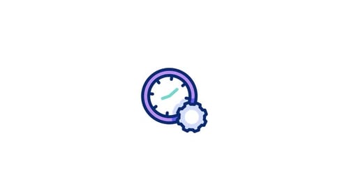 Animated Clock and Gear Flat Design Icon