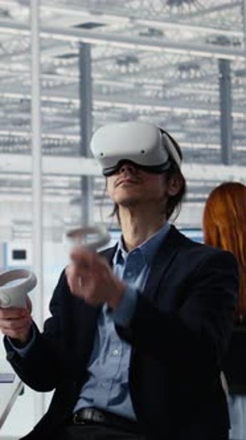Vertical Video Optimizing Microchip Production VR Technology and Engineer in Factory