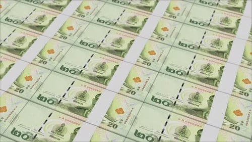 Moving Thai Baht Twenty Banknotes Seamless Loop