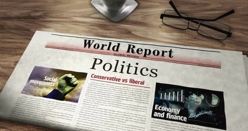 Animated World Report Newspaper with Political and Economic News