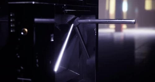 Futuristic Security Turnstile Gate Rotating with Glowing Light