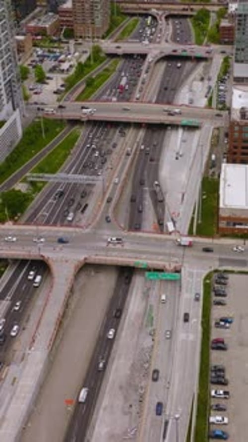 Hundreds of cars on the roads and parking lots of amazing Chicago.