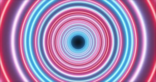 Neon Glowing Tunnel with Concentric Red and Blue Circles