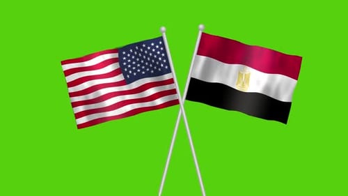 USA and Egypt Crossed Flags Waving Animation