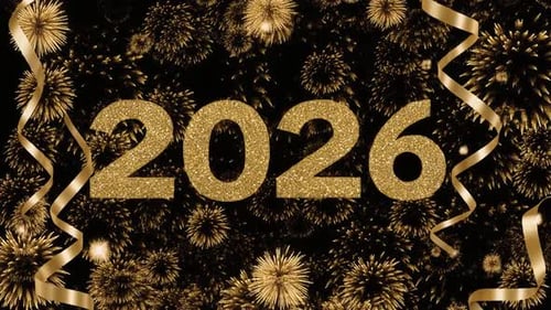 Glittery 2026 New Year Title with Festive Fireworks Animation