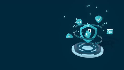 Bouclier et cadenas animés avec espace de copie pour le concept de sécurité des données