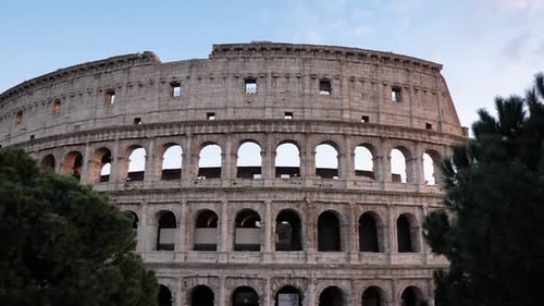 Outside view of the Colosseum at sunset, Rome, Italy.
