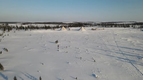 View Drone of Winter Tundra Chum Yamal