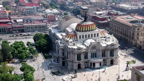 Aerial drone shot of the Palace of fine Arts in Mexico City
