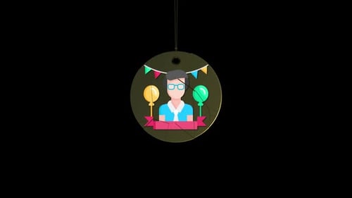 Shattering Birthday Badge with Flat Design Character Reveal