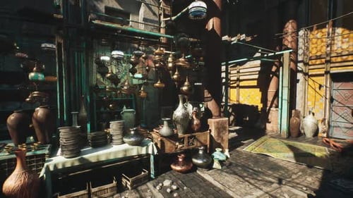 Vibrant Market Stalls Featuring Handmade Crafts in a Small African Town