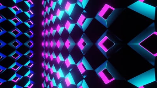 Pink And Cyan Locked Up In Cubic Background Vj Loop In HD