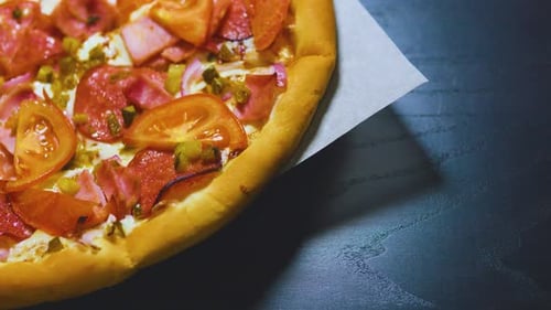 Fresh Italian Tomato Salami Jalapeno Pizza Close Up