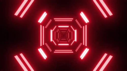 Futuristischer roter Lichttunnel mit dynamischer Bewegung durch einen digitalen Raum