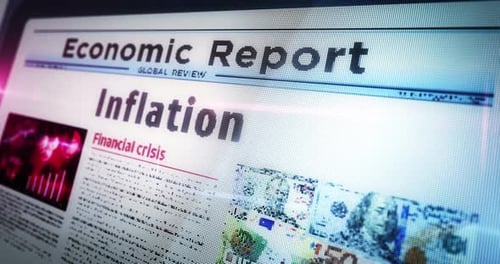 Futuristic Digital Economic Report Displaying Inflation and Financial Crisis