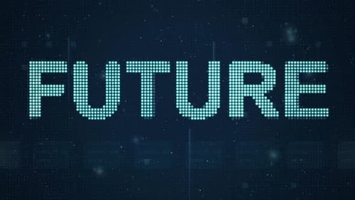 FUTURE word on glowing blue LED dot matrix display motion background