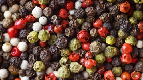 Black Red White Green And Allspice Mix Peppercorn Background 3