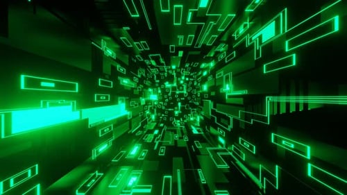 Modern Abstract Animation Fly on Green Neon Glow Flash Sectors Pattern Tunnel