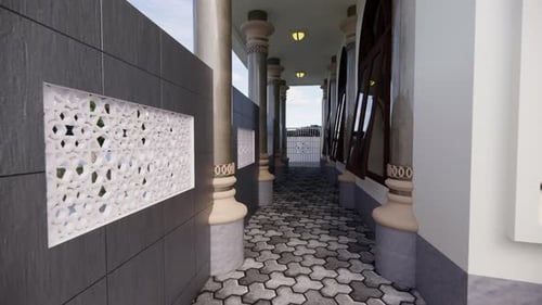 Ornate hallway with columns and patterned floor