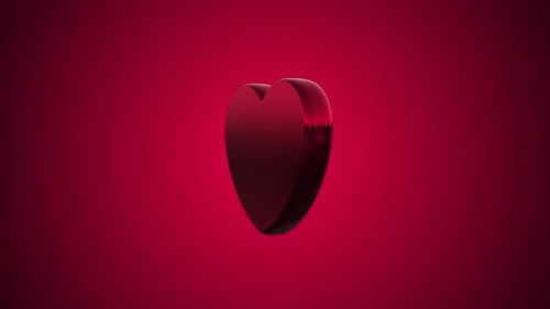 3D red heart looped rotation. 3D animation seamless loop. Rounded 3d heart that rotates.