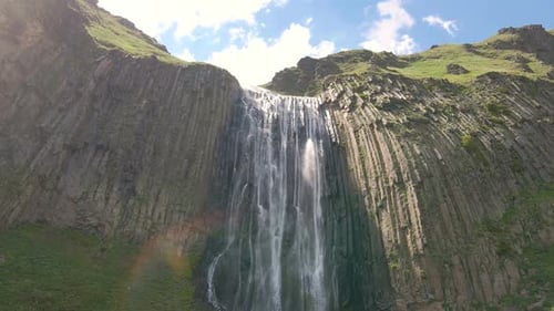 A Huge Waterfall at the Elbrus Region with Giant Stream of Clean Fresh Water