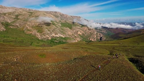 Trekking across a magnificent mountain landscape