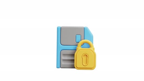 3D Floppy Disk with Padlock Technology Security Icon