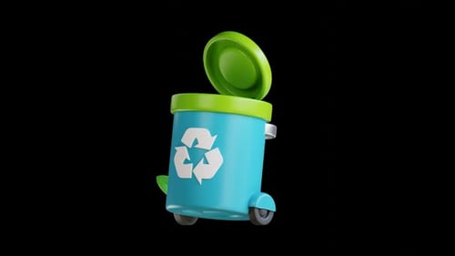 3D Animated Recycling Bin Icon with Eco Green Leaves