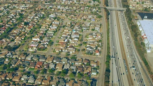 Aerial View of 110 Highway Traffic on a Sunny Day in Los