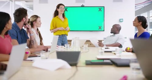 Business Presentation with Chroma Key Screen in Office