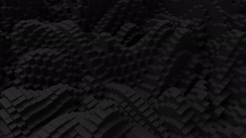 Ripples on Grid of Black Blocks Abstract Background Loop of Waves of Square Columns Voxel Noise