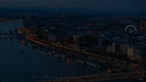 Top view of city traffic in europe in the evening.